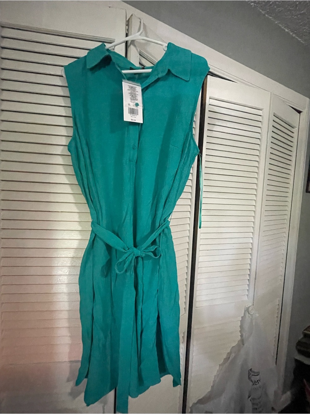 The Limited Teal Sleeveless Shirt Dress with Tie Waist NWT